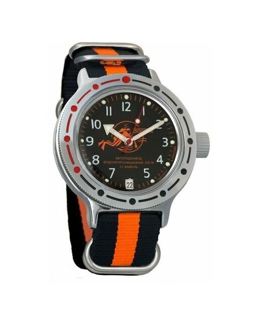 Восток наручные часы Амфибия 420380-black-orange нейлон черный