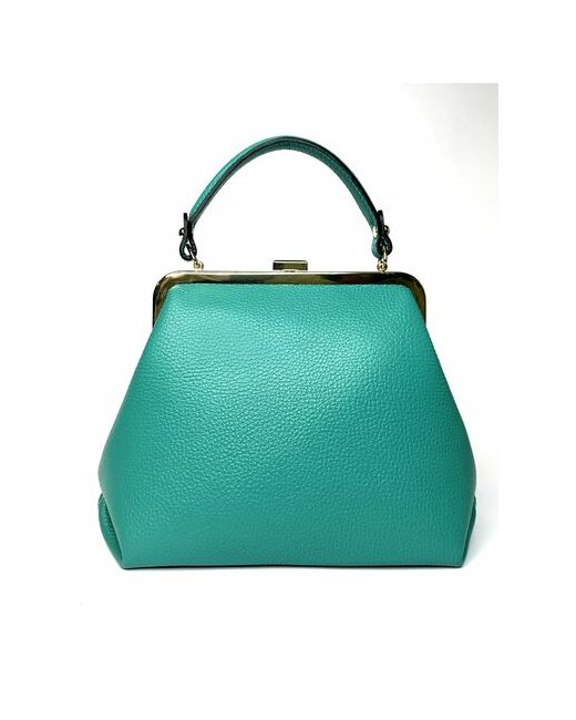 Vera Pelle бирюзовая ярко зеленая итальянская сумка ридикюль кросс боди из мягкой натуральной кожи на фермуаре.
