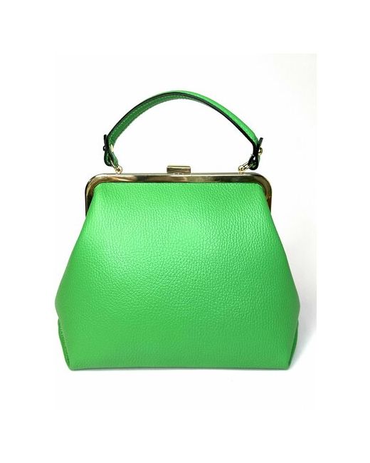 Vera Pelle ярко зеленая неоновая итальянская сумка ридикюль кросс боди из мягкой натуральной кожи на фермуаре.