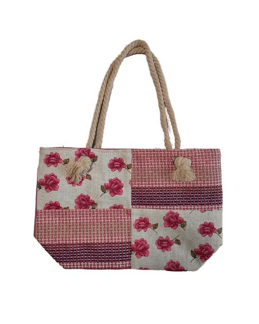 Rossini Пляжная сумка Розочка 30х45х12 см универсальная яркая расцветка ткань хлопок на молнии шопер для отдыха и фитнеса