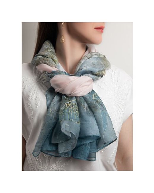 Gin Lav шелковый платок на шею палантин шарф парео голубой