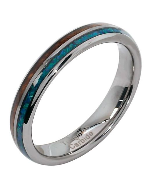 Poya вольфрамовое кольцо N-038 c деревянной отделкой опалом