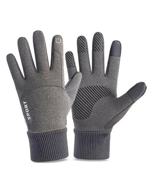 Grand Price Зимние теплые флисовые перчатки противоскользящие ветрозащитные водонепроницаемые для сенсорного экрана черные с белым