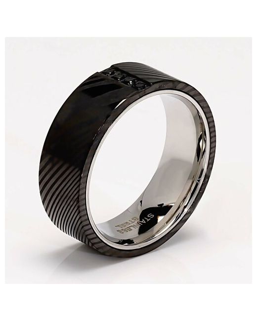 Poya стальное кольцо D-009 c фианитом черным