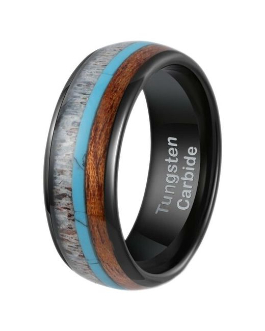 Poya вольфрамовое кольцо N-018 c деревянной отделкой бирюзой