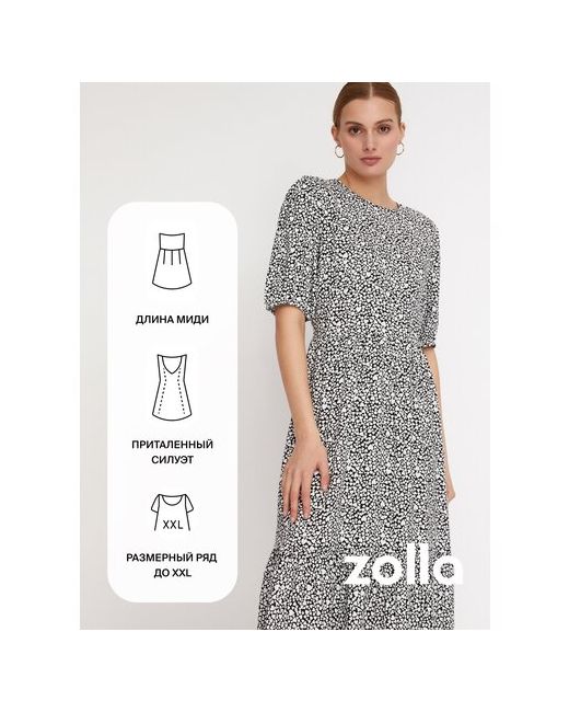 Zolla Ярусное платье миди с принтом размер XS