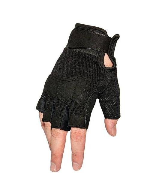 Китай Тактические перчатки полпальца с тканевой накладкой на костяшках черный M