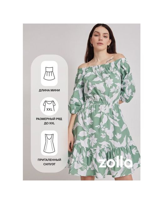 Zolla Платье из хлопка с открытыми плечами Светло-зеленый размер XS
