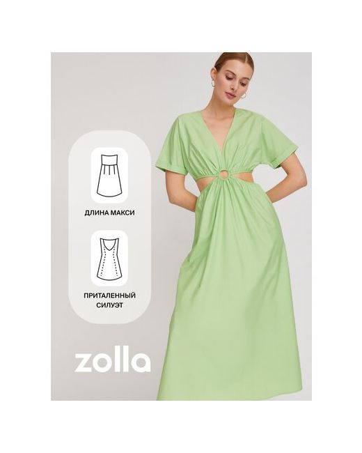 Zolla Платье макси из хлопка с вырезами на талии Светло-зеленый размер XS