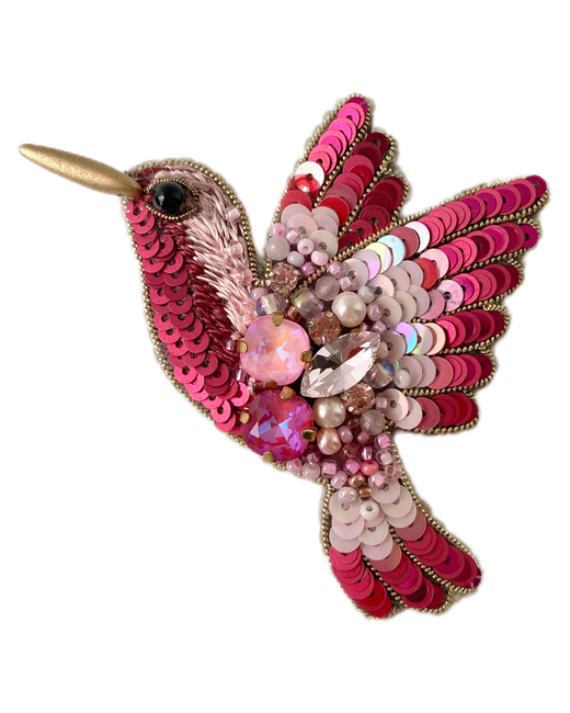 Your_beautiful_brooch Брошь ручная работа колибри Зелёно-розовый Птичка из бисера подарок женщине девушке на день рождение стильное украшение