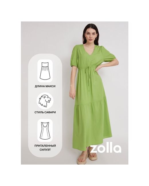 Zolla Ярусное платье макси на кулиске с вырезом Лайм размер S