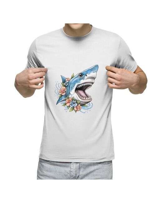 US Basic футболка Акула с открытой пастью и цветами S