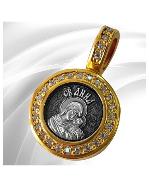 Vitacredo Образок-подвеска круглая православное серебряное украшение с фианитом на шею Святая Анна амулет ручной работы