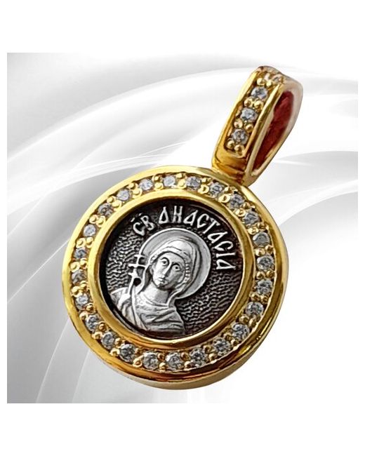 Vitacredo Образок-подвеска круглая православное серебряное украшение с фианитом на шею Святая Анастасия амулет ручной работы
