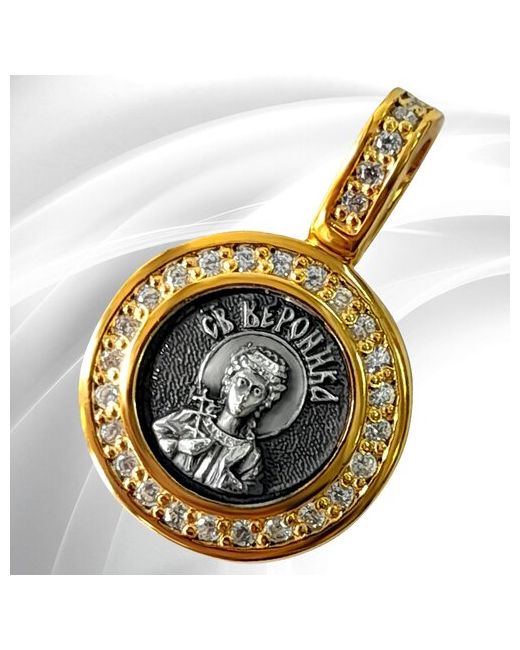 Vitacredo Образок-подвеска круглая православное серебряное украшение с фианитом на шею Святая Вероника амулет ручной работы