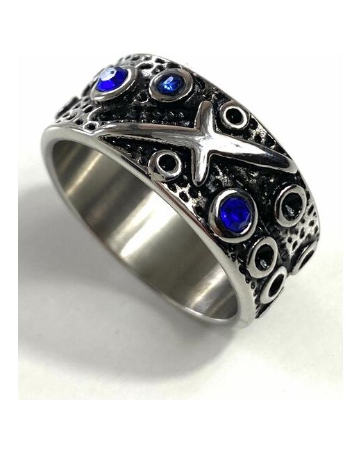 Florento кольцо стальное с синими кристаллами