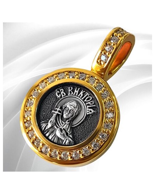 Vitacredo Образок-подвеска круглая православное серебряное украшение с фианитом на шею Святая Виктория амулет ручной работы