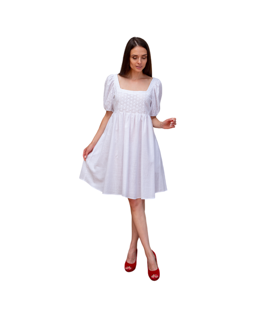 Onatej Платье Каре с открытой спиной и высокой талией из хлопка цв Шитье арт 1012-1 р 52-54
