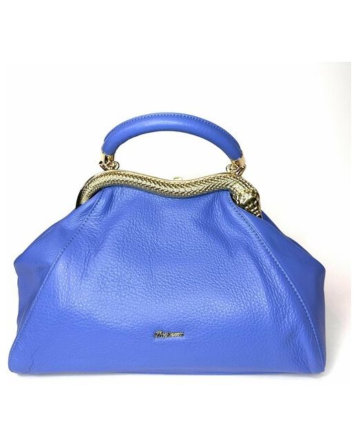Richezza сине итальянская сумка ридикюль кросс боди из мягкой натуральной кожи на золотистом фермуаре в форме змеи