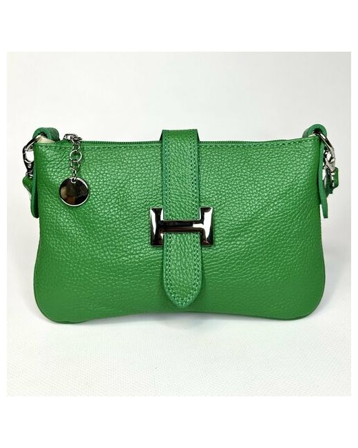 Vera Pelle маленькая сумка клатч насыщенного зеленого цвета с ремешком кросс боди из натуральной кожи