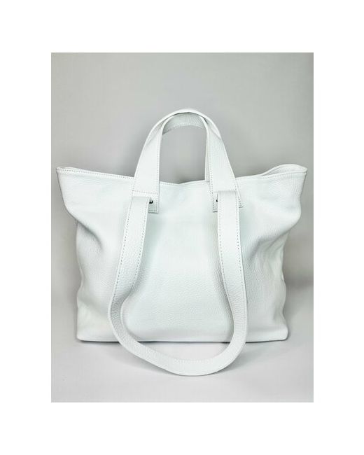 Vera Pelle сумка шоппер белого цвета 4 ручки фактурная натуральная мягкая кожа