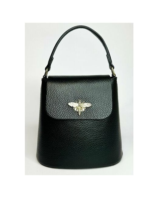 Vera Pelle небольшая черная сумочка с застежкой пчелкой и ремешком кросс боди