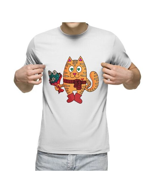 US Basic футболка Влюбленный рыжий кот с рыбным букетом 2XL