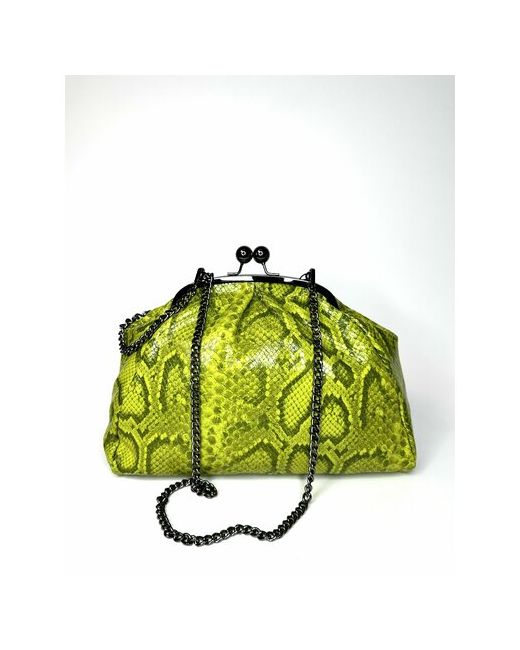 Vera Pelle мягкая сумка цвета сочного лайма большой ридикюль из натуральной кожи с ручкой цепочкой винтажный стиль ручная