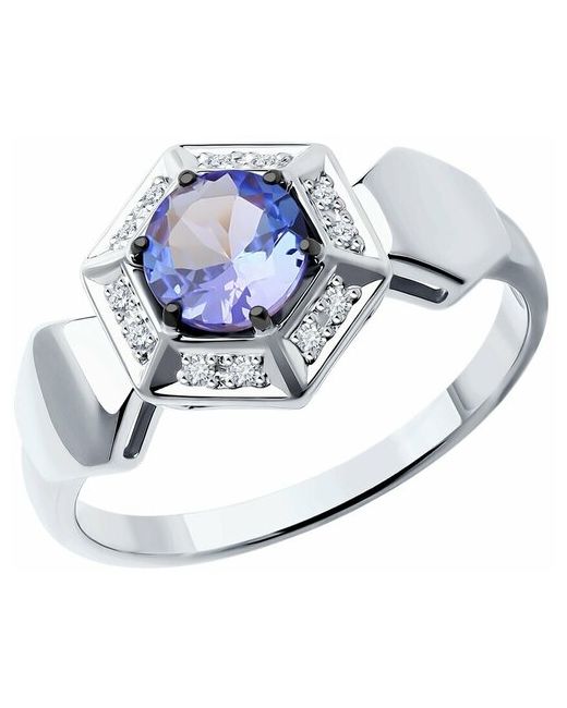 SOKOLOV Diamonds Кольцо из белого золота с бриллиантами и танзанитом 6014055 размер 17.5