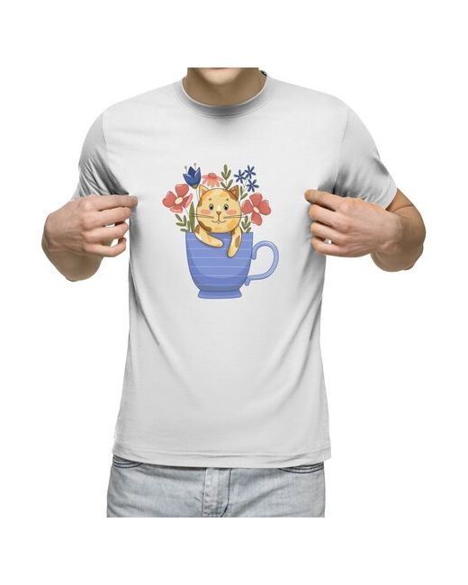 US Basic футболка Смешной пятнистый кот с цветами XL меланж
