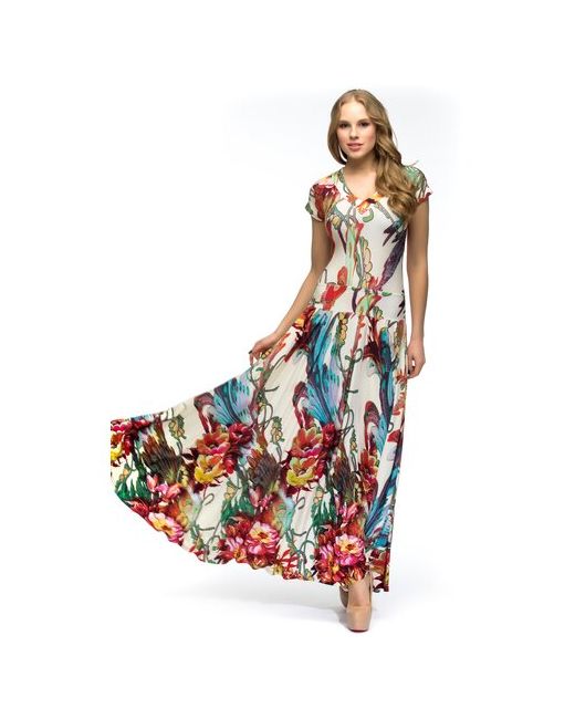 MadaM-T Платье Джерба МадаМ Т яркое с цветочным принтом Бежевого цвета 44 размера