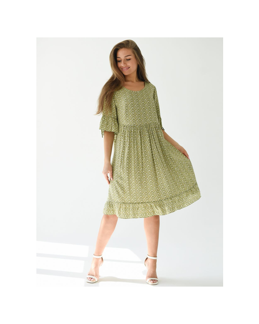Batist-Ivanovo 50 платье на лето штапель по колено с рукавами 3/4 размер мелкий цветочек зеленом фоне