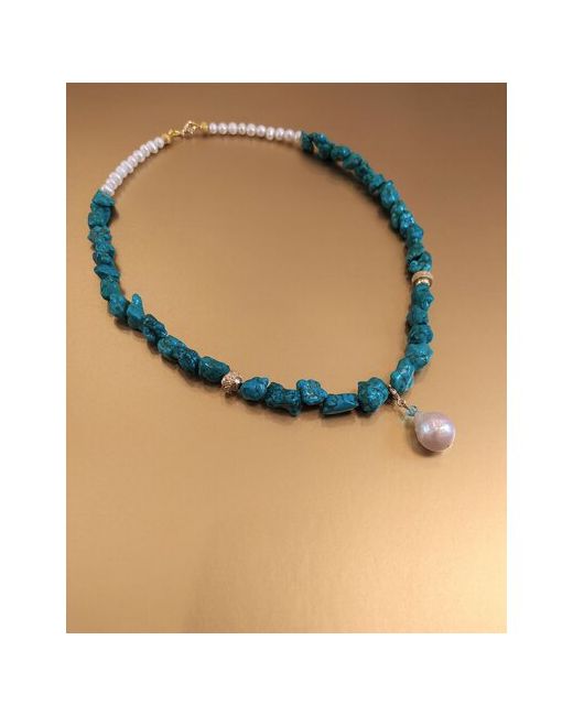 CoolStone Ожерелье TROPICAL FLOWER дизайнерское премиум из Бирюзы Хрусталя и Жемчуга в позолоте ручная работа