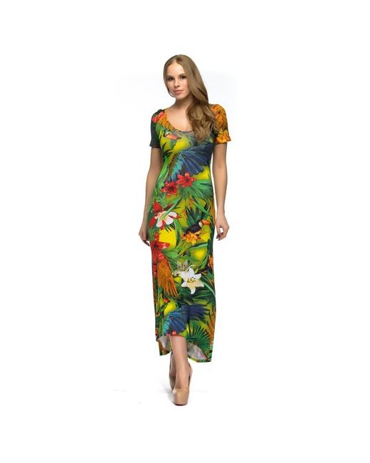MadaM-T Платье Рейма МадаМ Т яркое с цветочным принтом Бежевого цвета 46 размера
