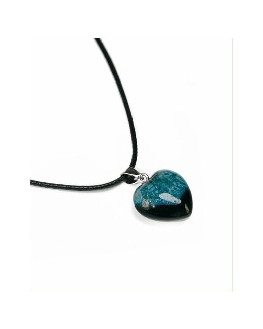 GrowUp Кулон подвеска талисман Сердце объемное из натурального камня на шнурке Бразильский агат голубой 2 см