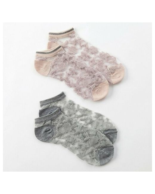 Minaku Набор стеклянных женских носков 2 пары Цветочки р-р 35-37 22-25 см бел/беж