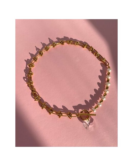 Soulence Асимметричное ожерелье/колье ручной работы из цепочки и жемчуга с прозрачным кристаллом в форме сердца