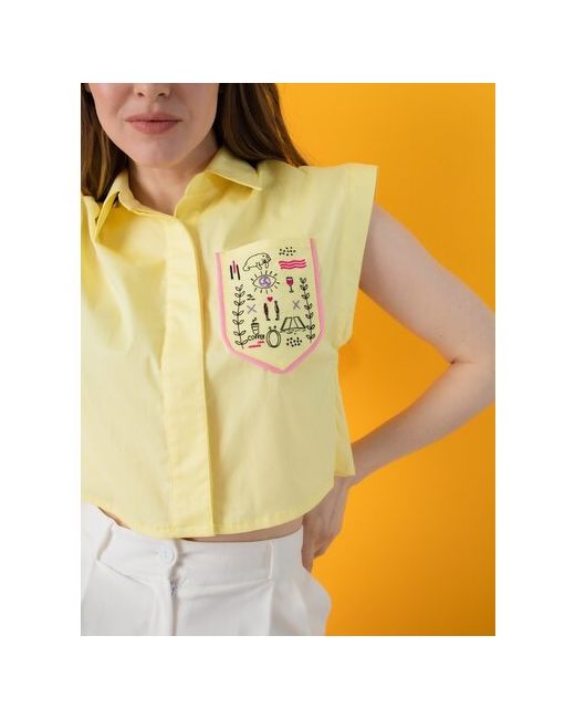 Einstok Кроп рубашка желтая натуральный ассоциативная вышивка M