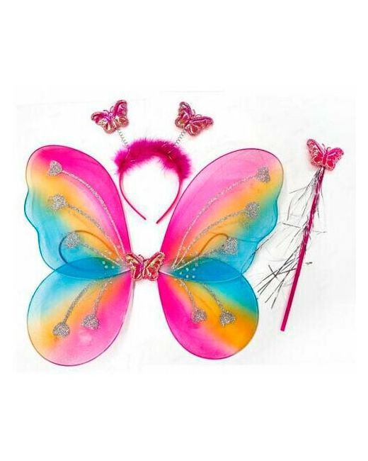 Веселуха Карнавальный набор Бабочка Разноцветный 3 предмета крылья ободок палочка украшение для праздника