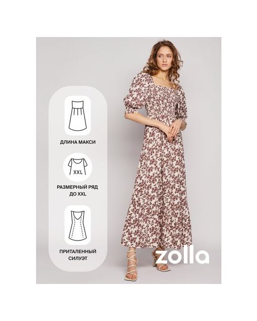 Zolla Платье длины макси на резинке с воланом Молоко размер M
