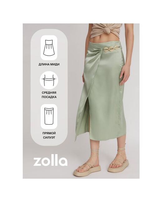 Zolla Атласная юбка длины миди с запахом Светло-зеленый размер L