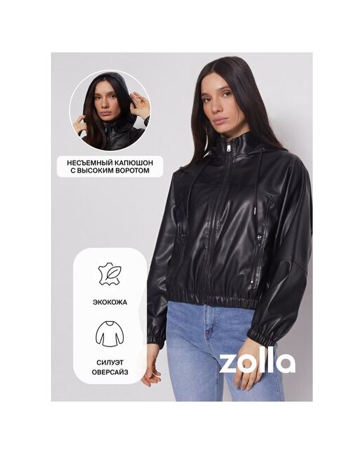 Zolla Куртка с капюшоном из экокожи Черный размер L