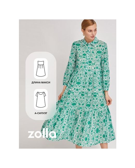Zolla Платье-рубашка длины макси из хлопка с принтом размер S