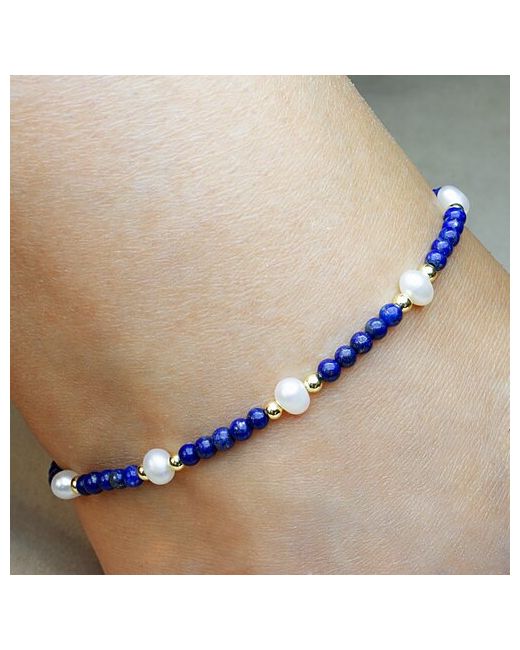 Jewelry a vento Браслет на ногу из лазурита и жемчуга синий натуральных камней.