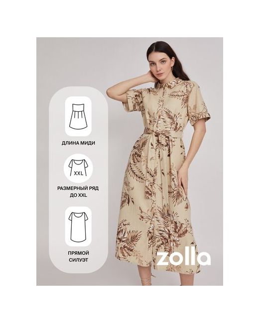 Zolla Платье-рубашка из льна с коротким рукавом и поясом Молоко размер L