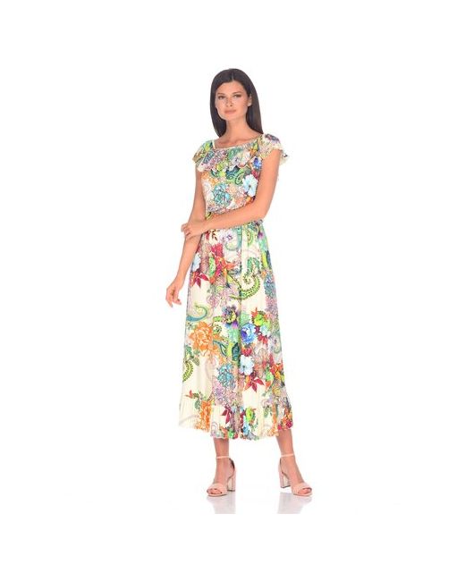 MadaM-T Платье Вербина МадаМ Т яркое с цветочным принтом Бежевого цвета 42 размера