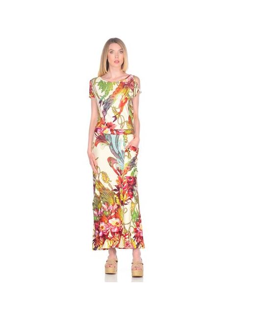 MadaM-T Платье Карпана МадаМ Т яркое с цветочным принтом Бежевого цвета 50 размера