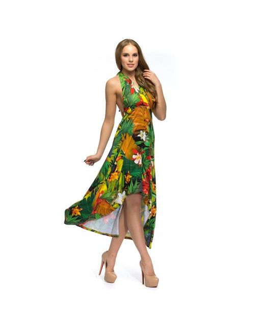 MadaM-T Платье Маврика МадаМ Т яркое с цветочным принтом Зеленого цвета 46 размера