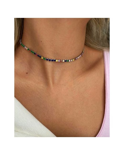 Allumer Jewelry Колье-чокер с разноцветными цирконами украшение на шею праздничное