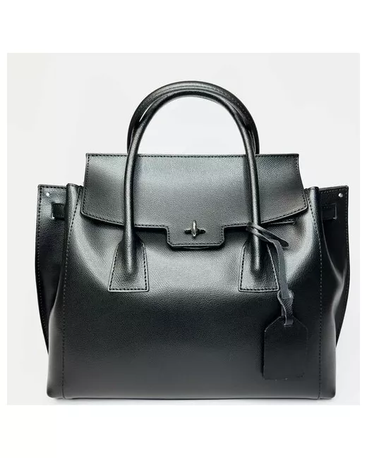 Vera Pelle деловая сумка тоут черного цвета из натуральной кожи сафьяно от
